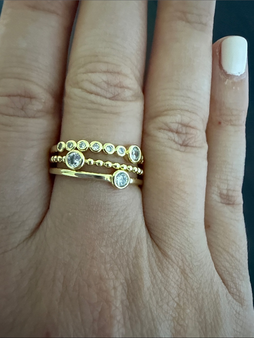 Gold Plated CZ Layered Bezel Stackable Ring Set of 3- Women Jewelry
